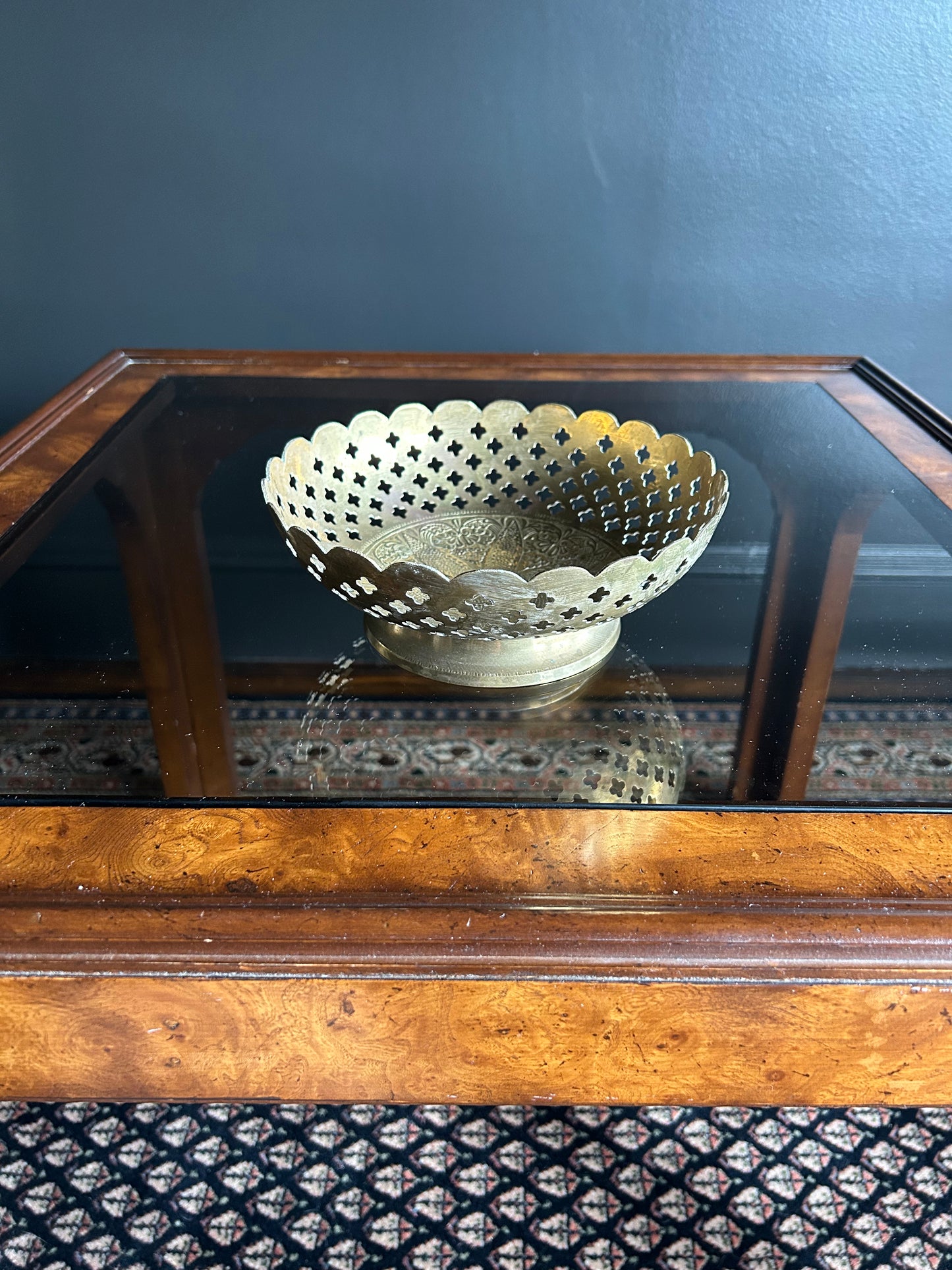 ornate brass bowl with intricate cutouts