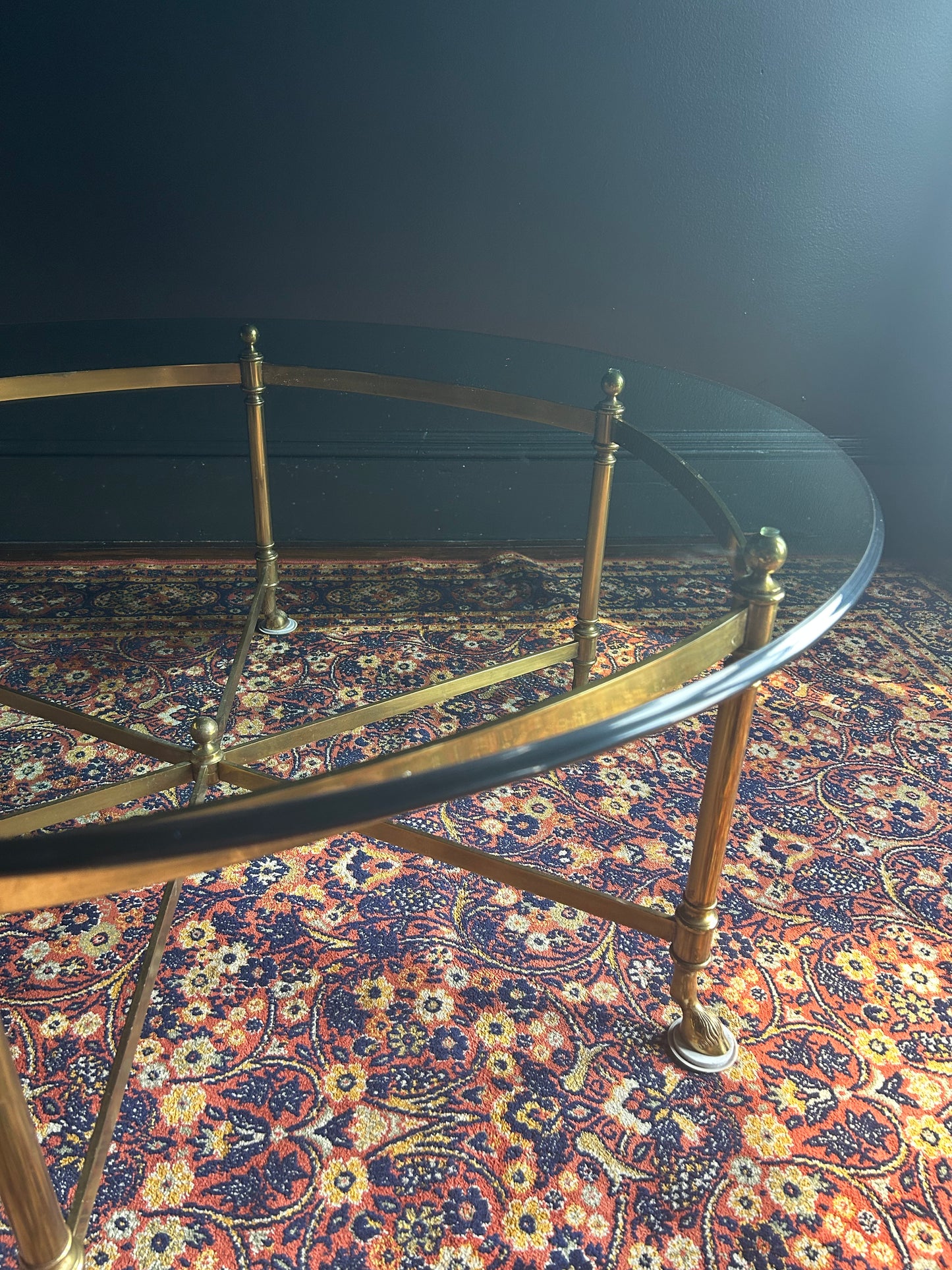 La Barge brass and glass hoof coffee table