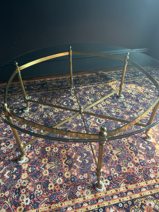 La Barge brass and glass hoof coffee table