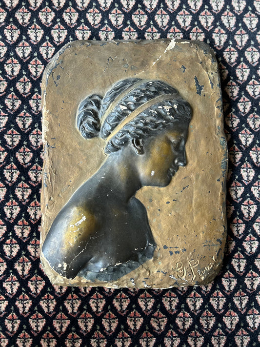 heavy plaster grecian woman profile