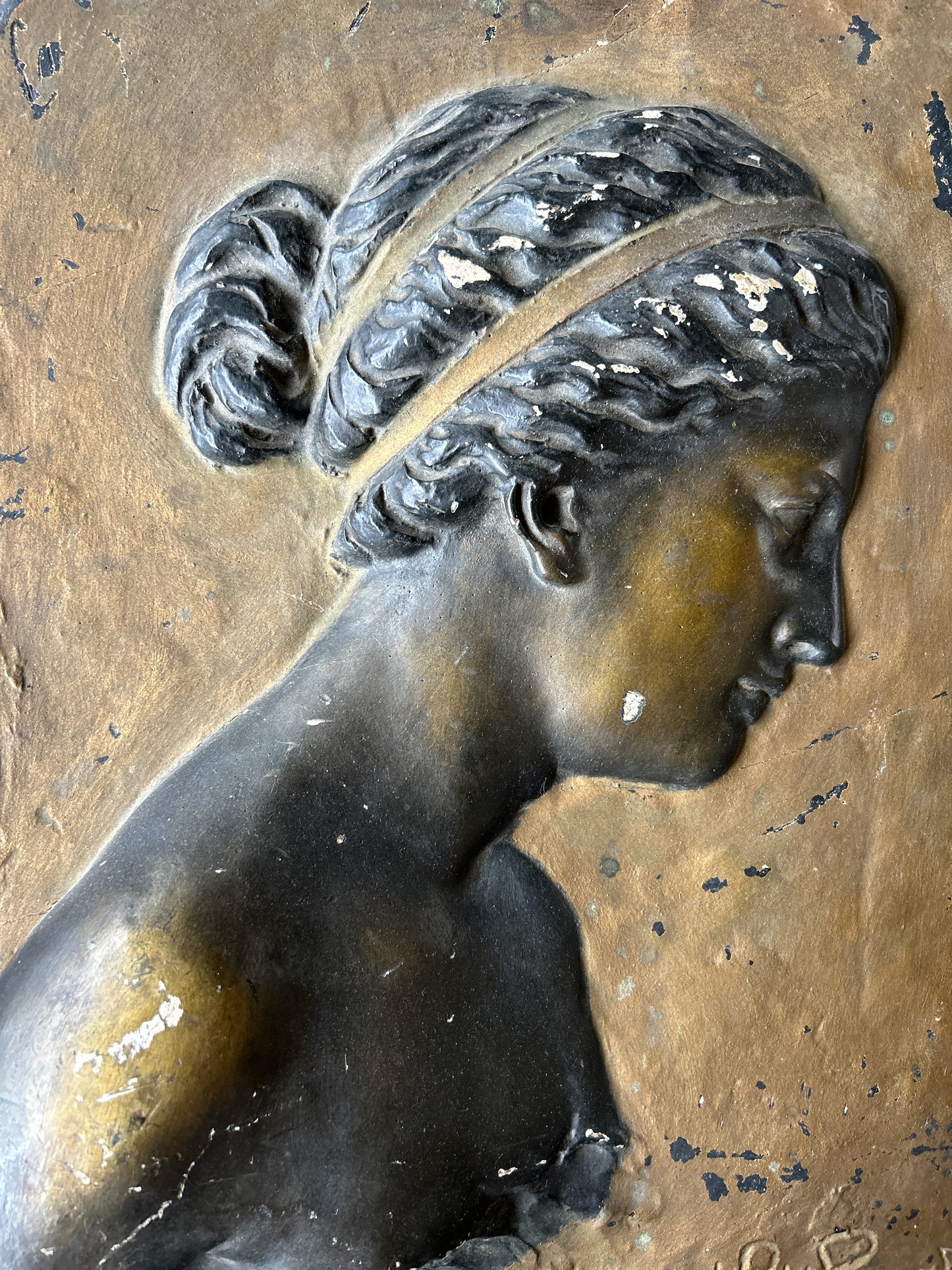 heavy plaster grecian woman profile