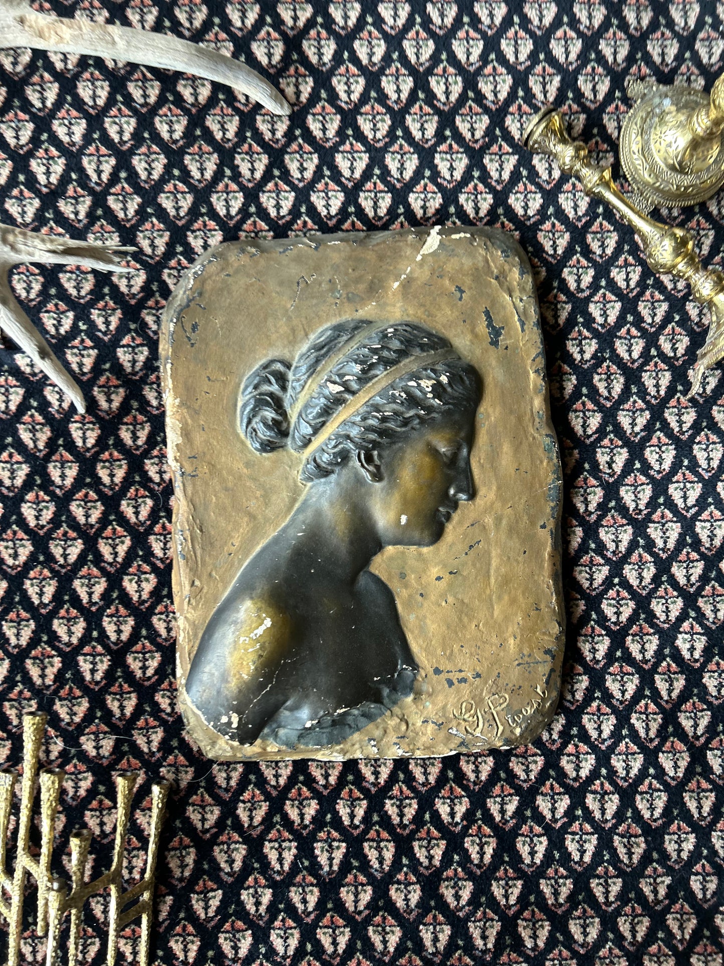 heavy plaster grecian woman profile