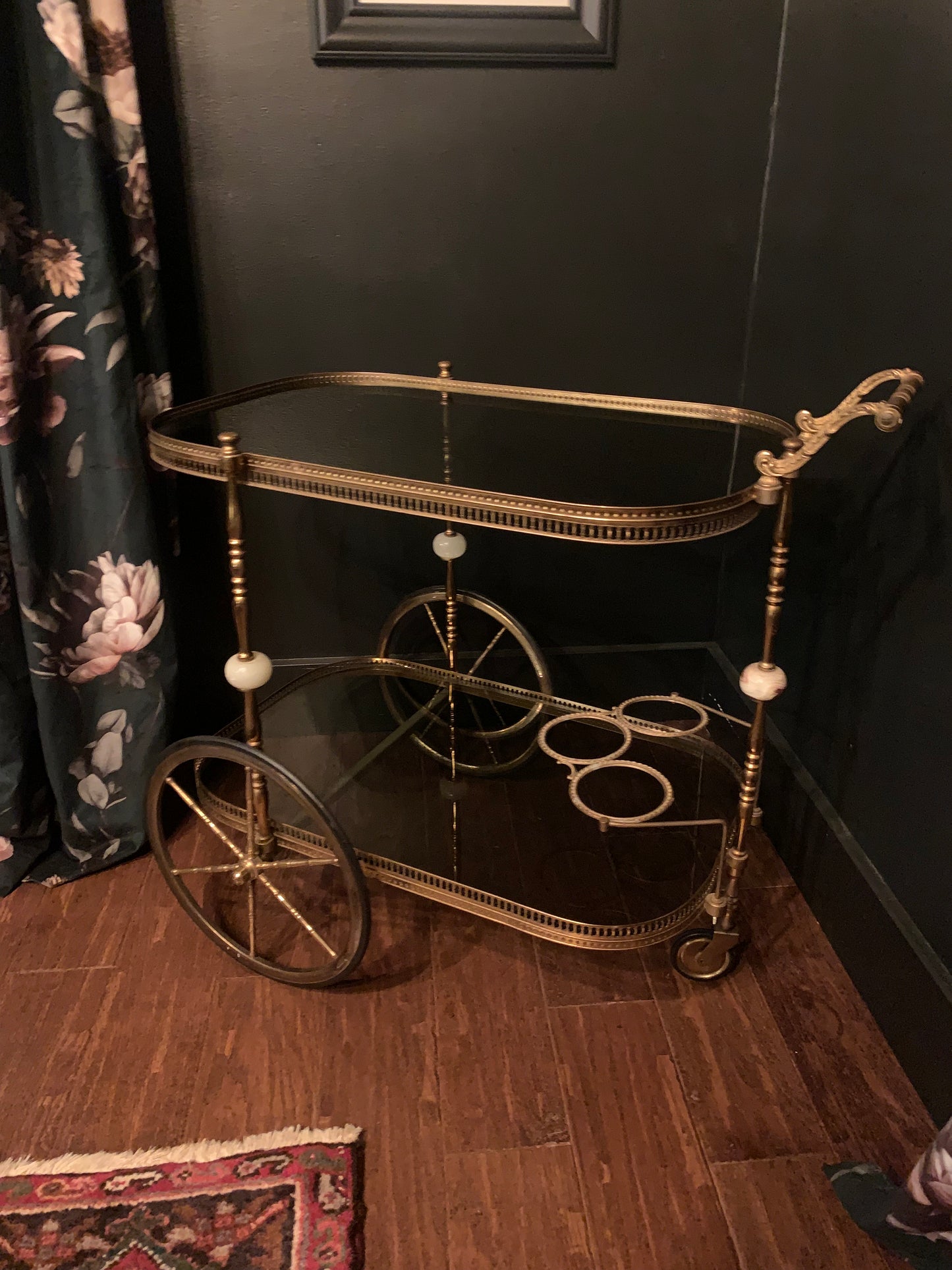 vintage neoclassical bar cart