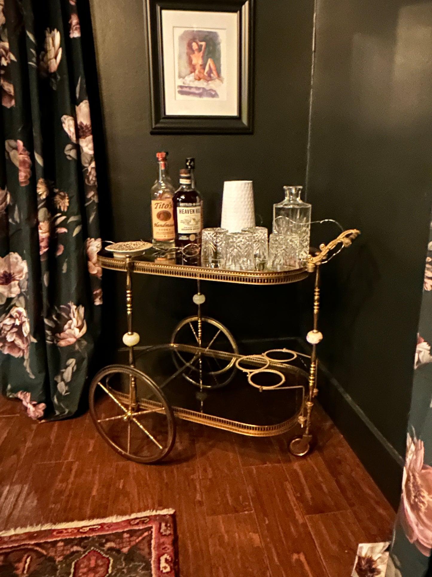 vintage neoclassical bar cart