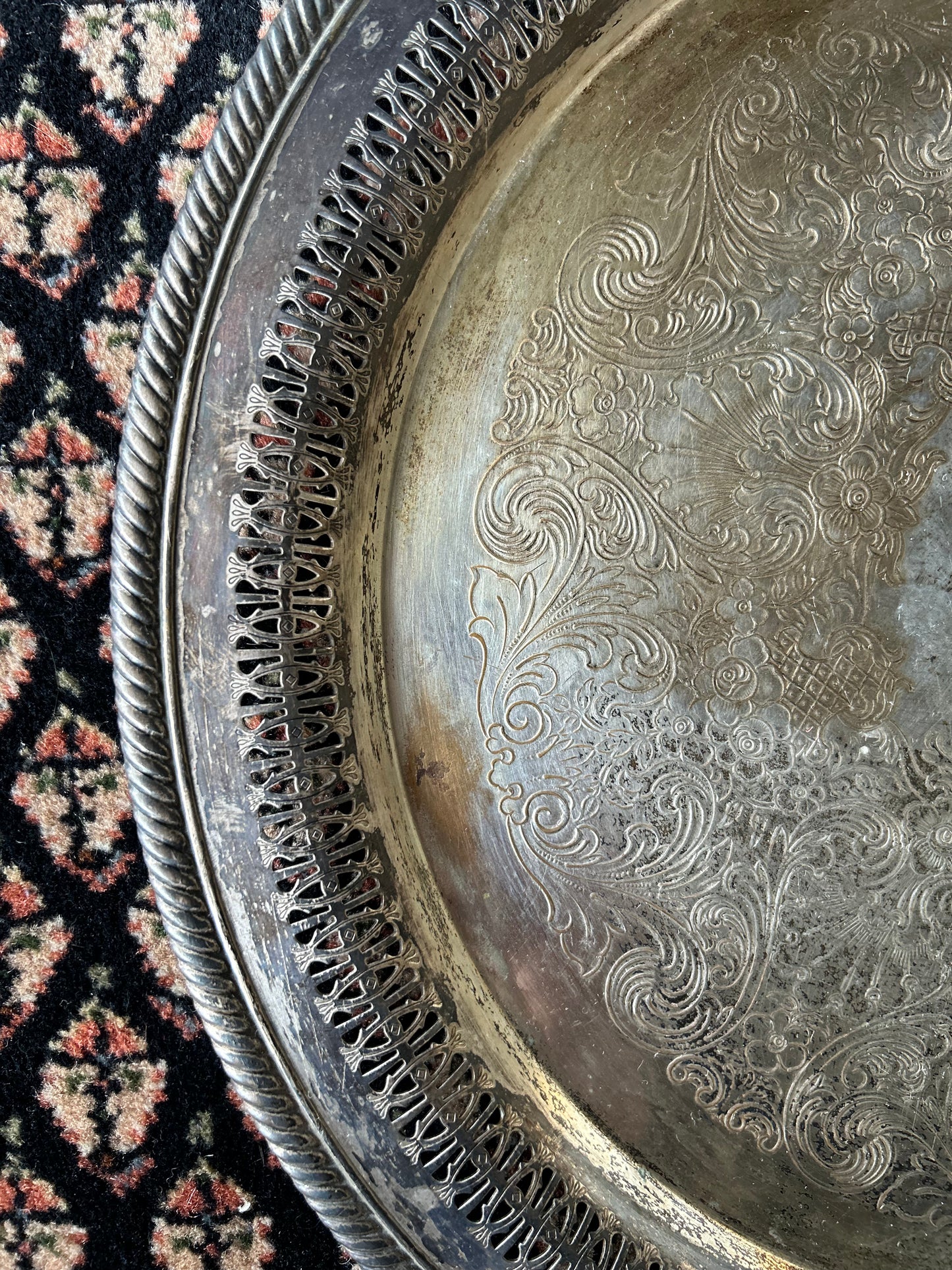 vintage ornate platter with cutouts