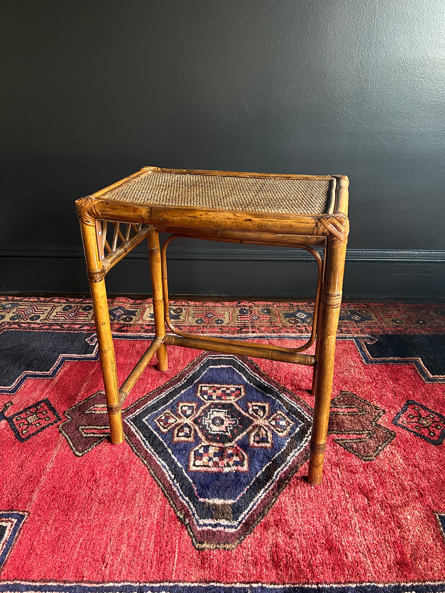 vintage wicker and rattan side table