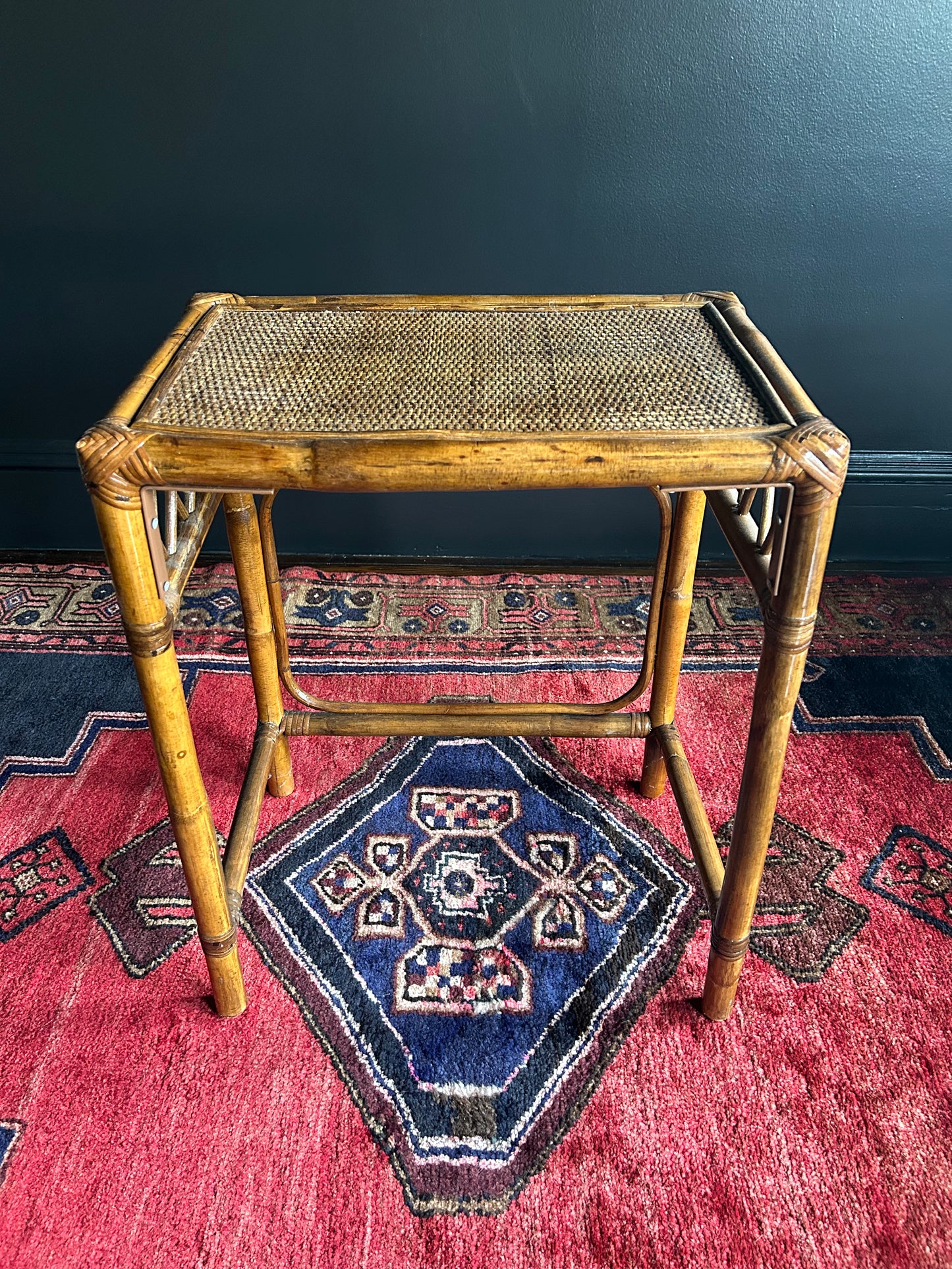 vintage wicker and rattan side table