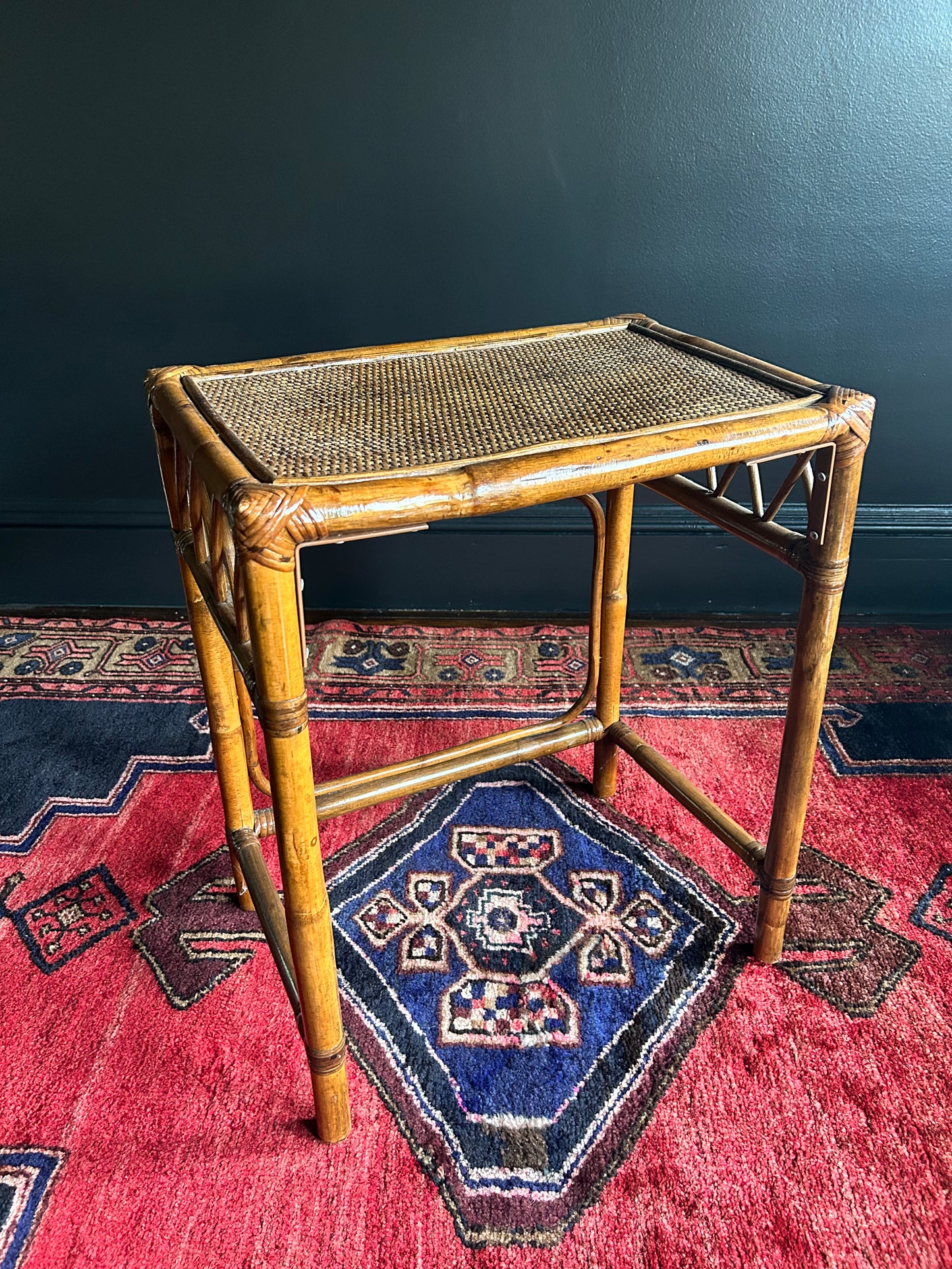 vintage wicker and rattan side table