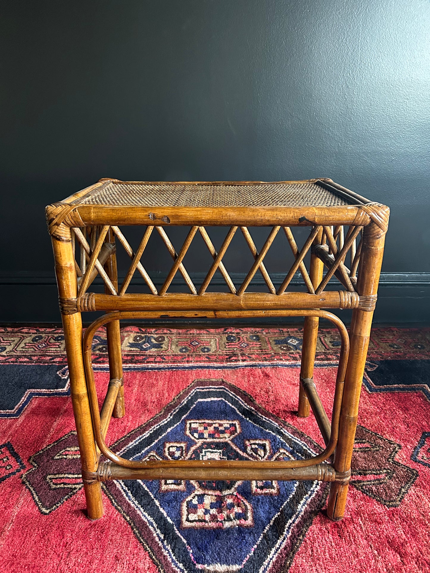 vintage wicker and rattan side table