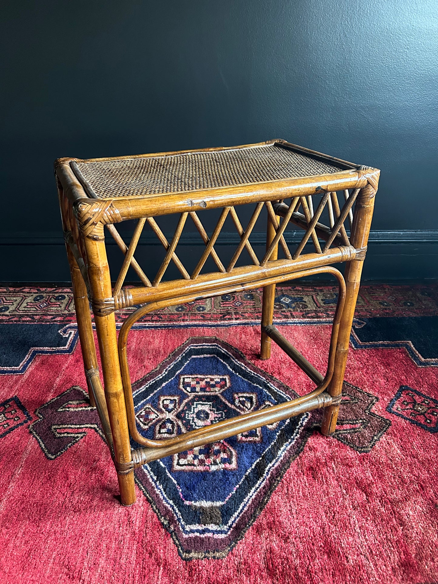 vintage wicker and rattan side table