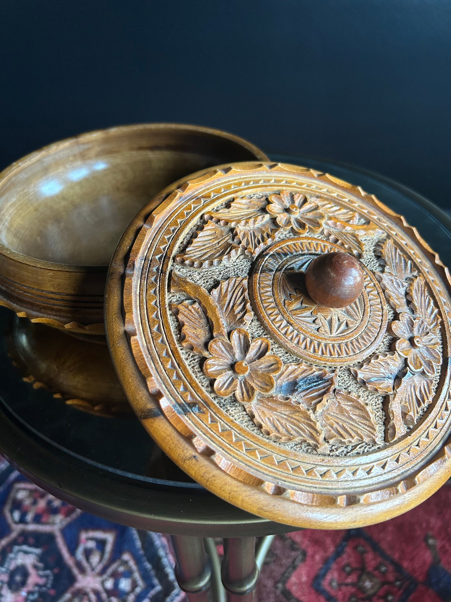 ornate carved lidded bowl