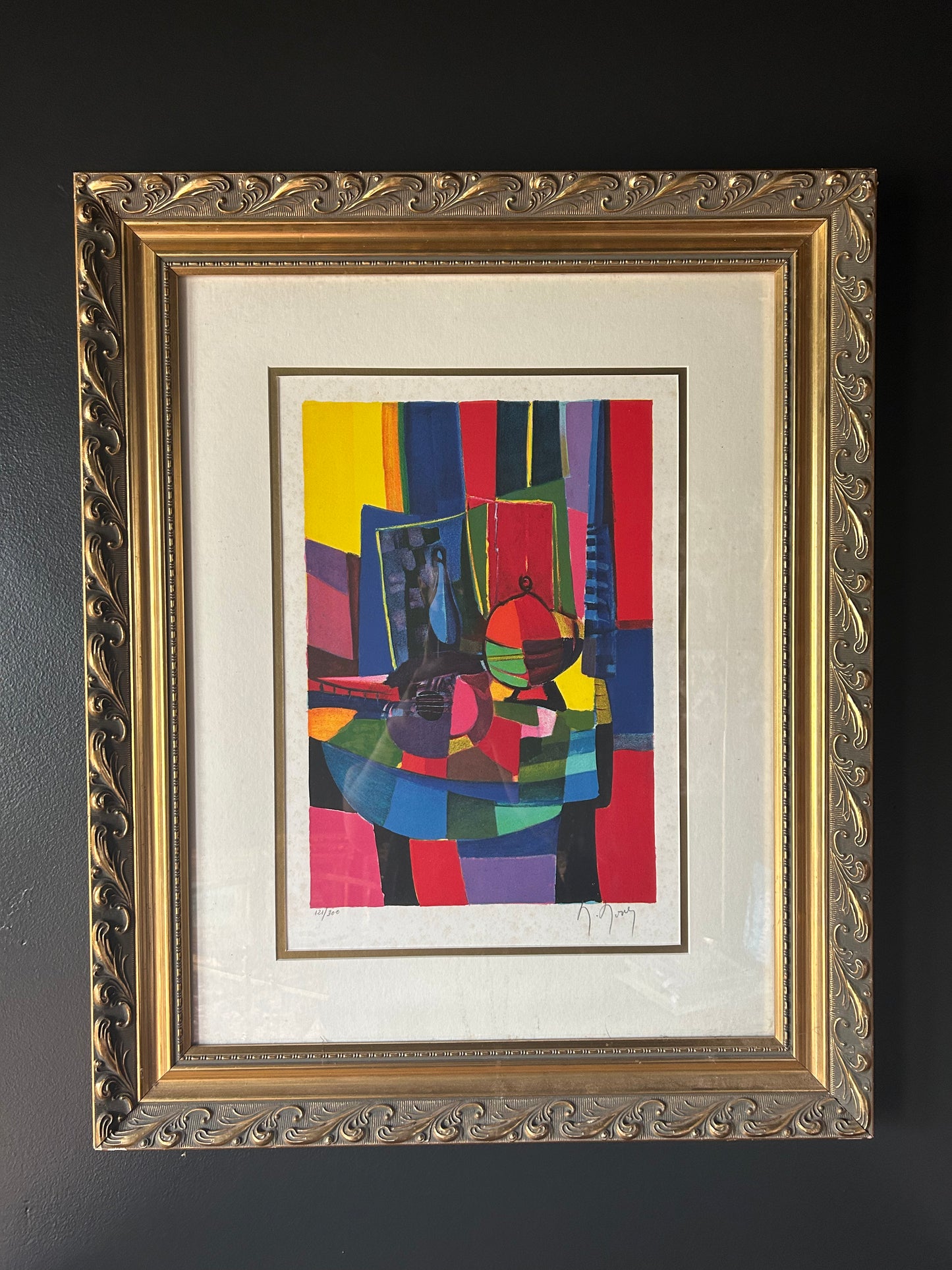 abstract red lithograph by Marcel Mouly