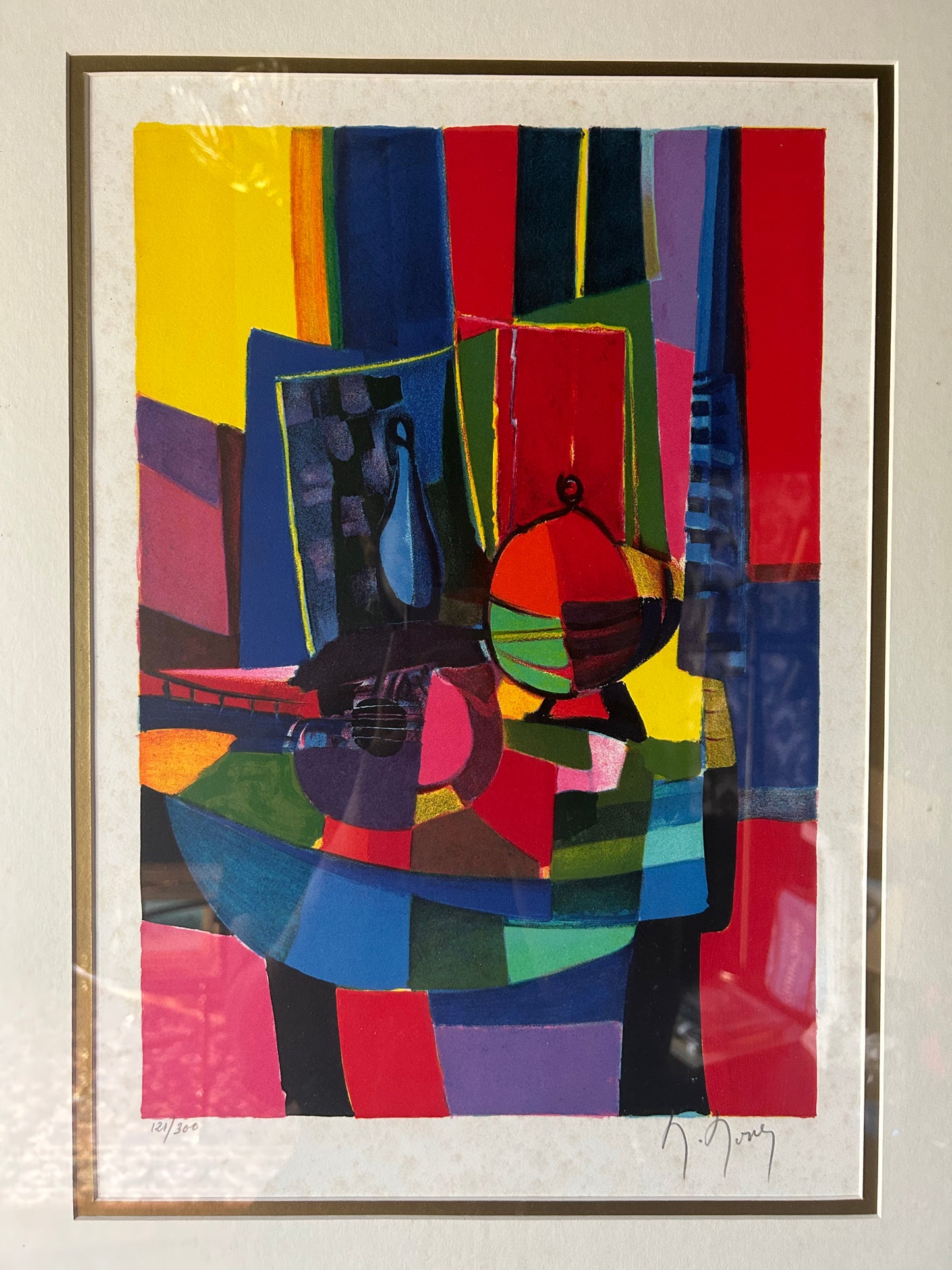 abstract red lithograph by Marcel Mouly