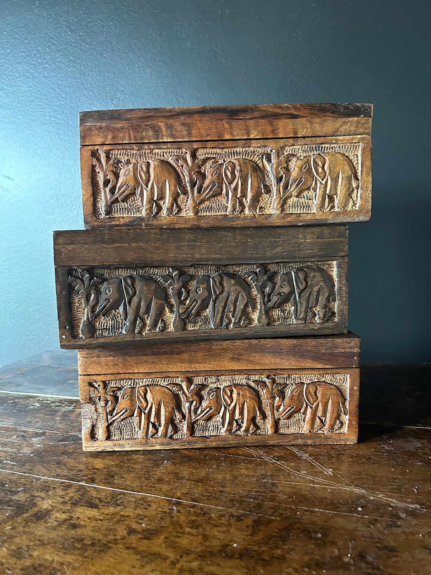 medium-toned hand-carved wooden box