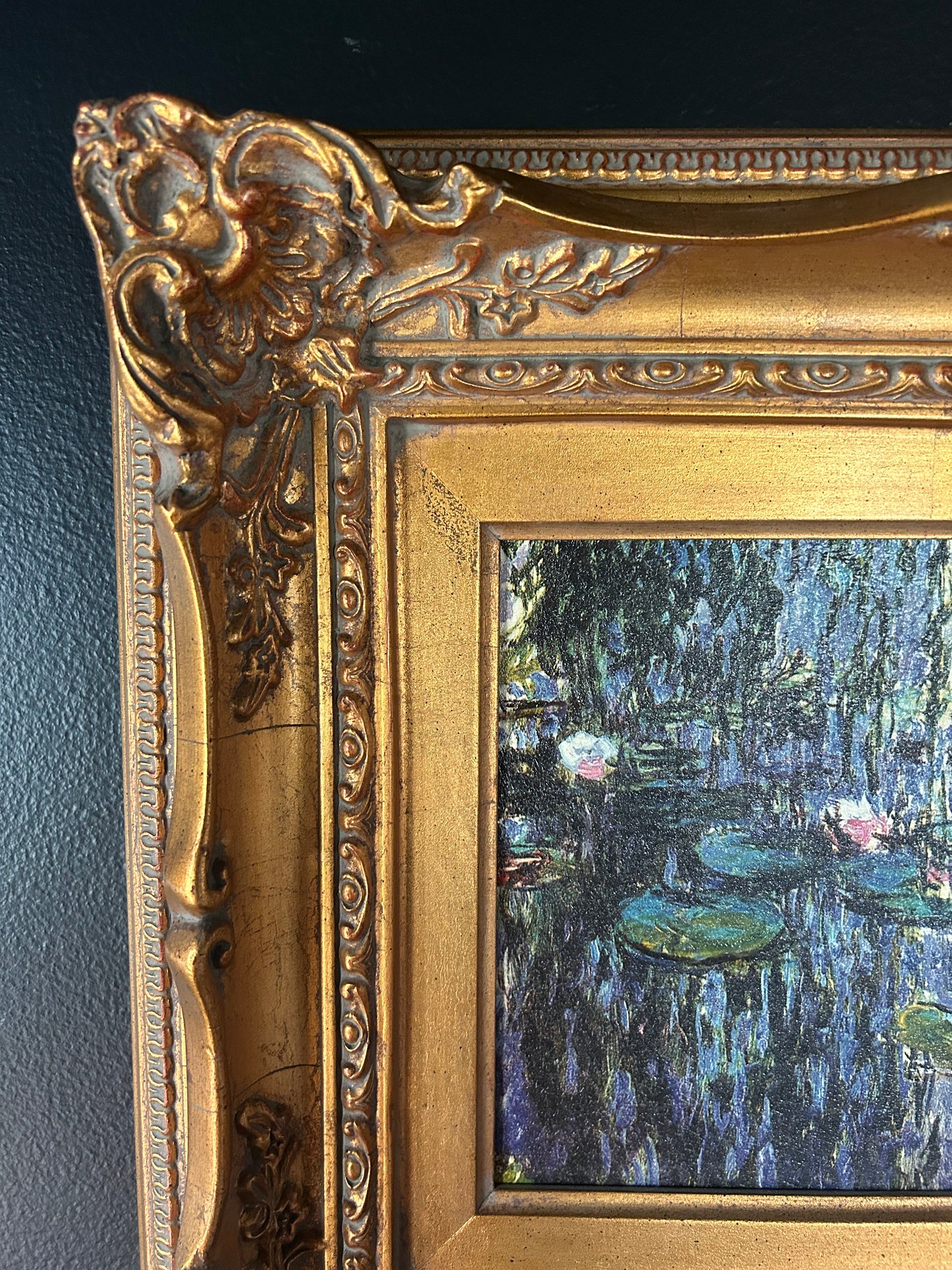 Monet 'Water Lilies' reproduction with gilded frame