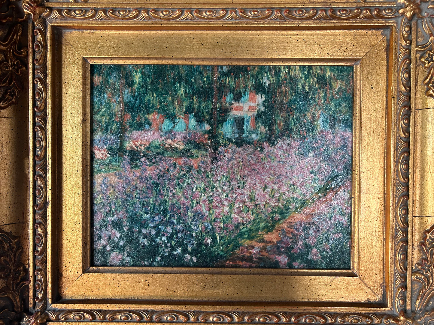 Monet 'Artist's Garden' reproduction with gilded frame