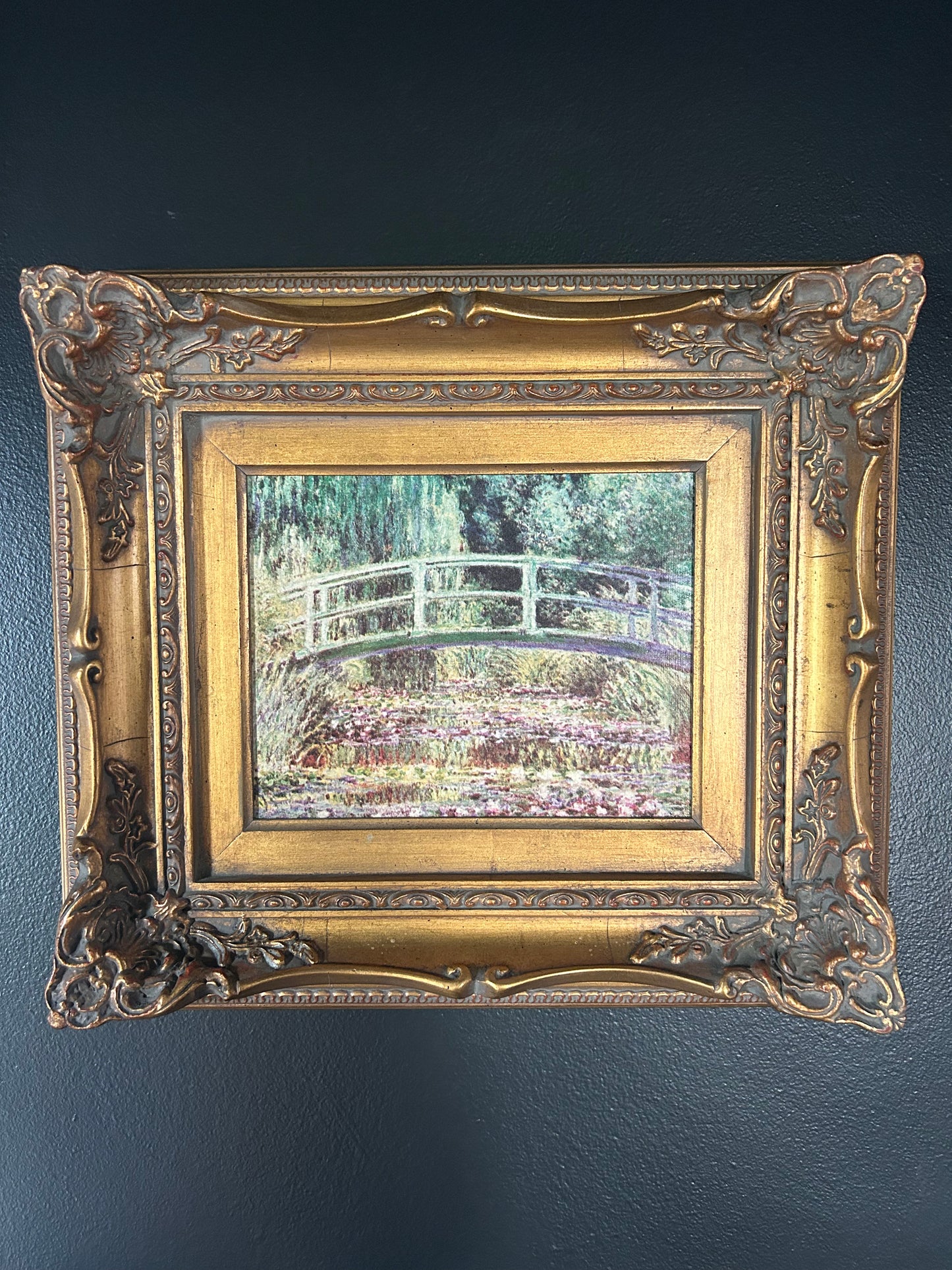 Monet 'Water Lilies and Japanese Bridge' reproduction with gilded frame