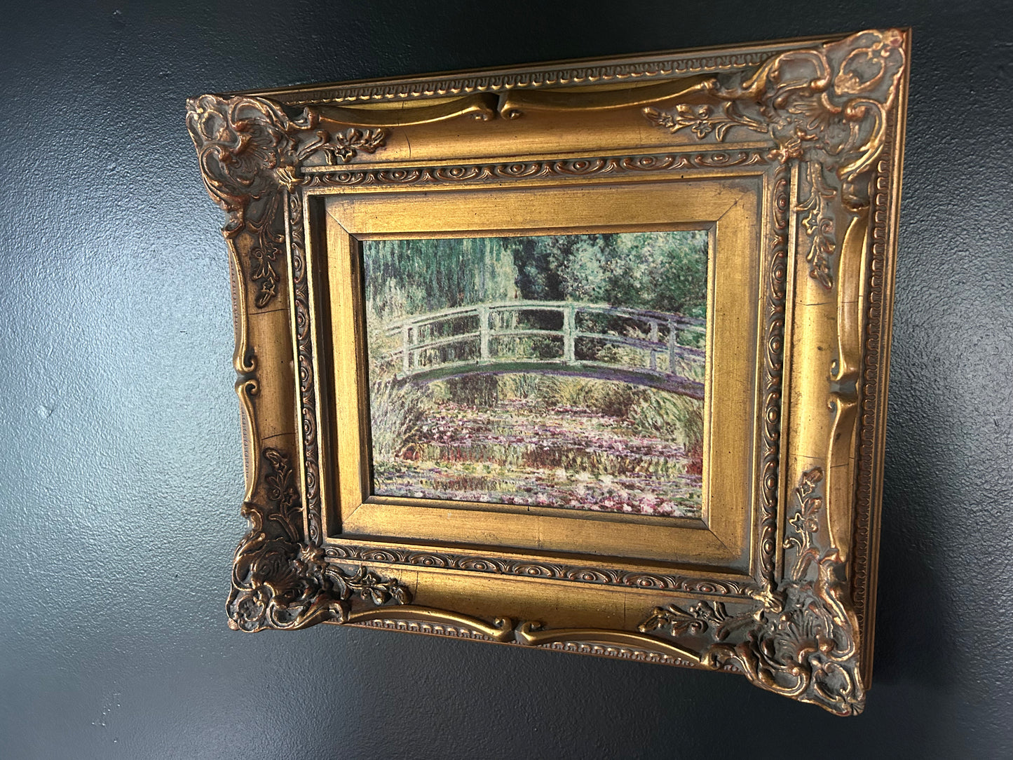 Monet 'Water Lilies and Japanese Bridge' reproduction with gilded frame