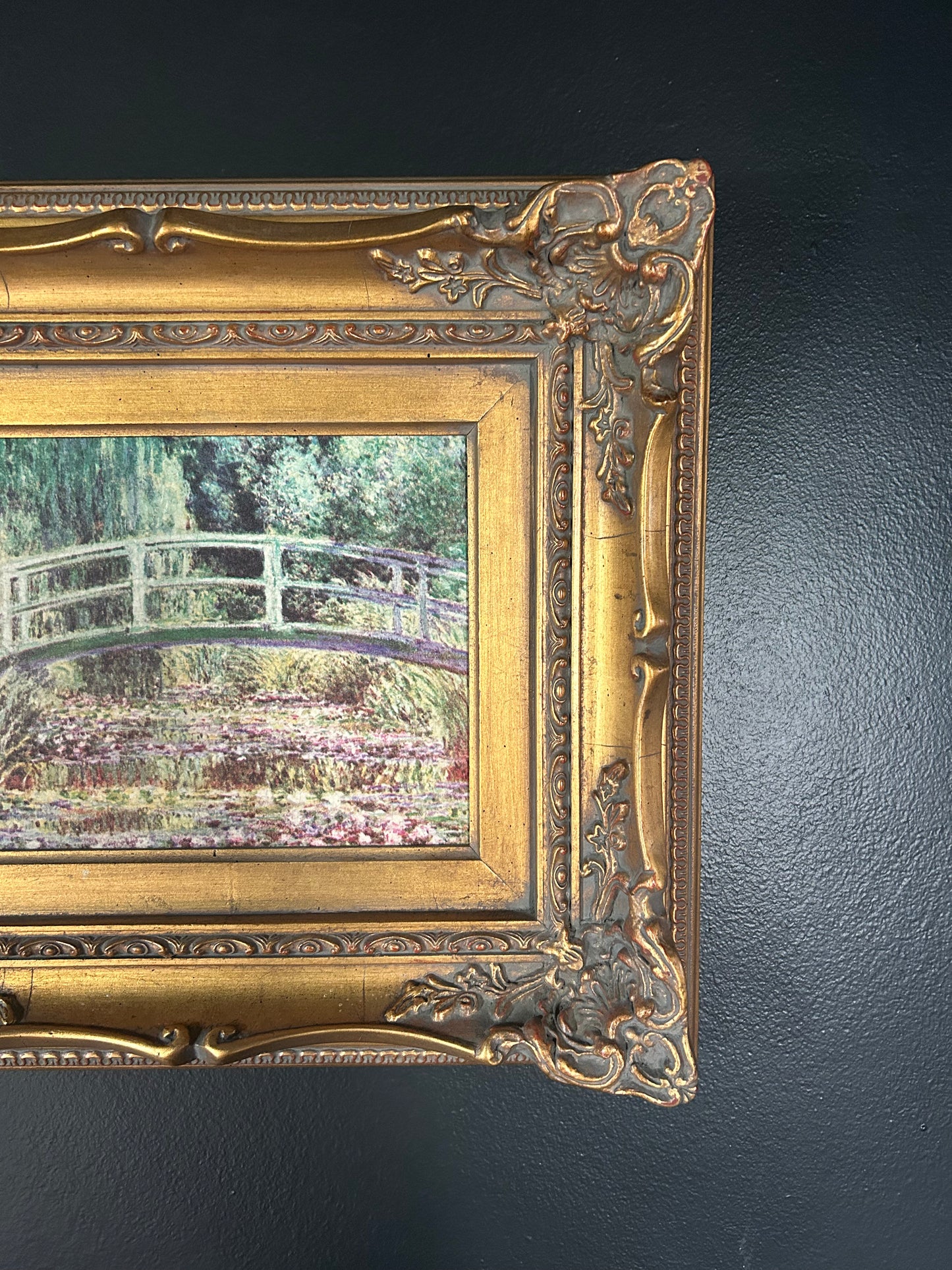 Monet 'Water Lilies and Japanese Bridge' reproduction with gilded frame