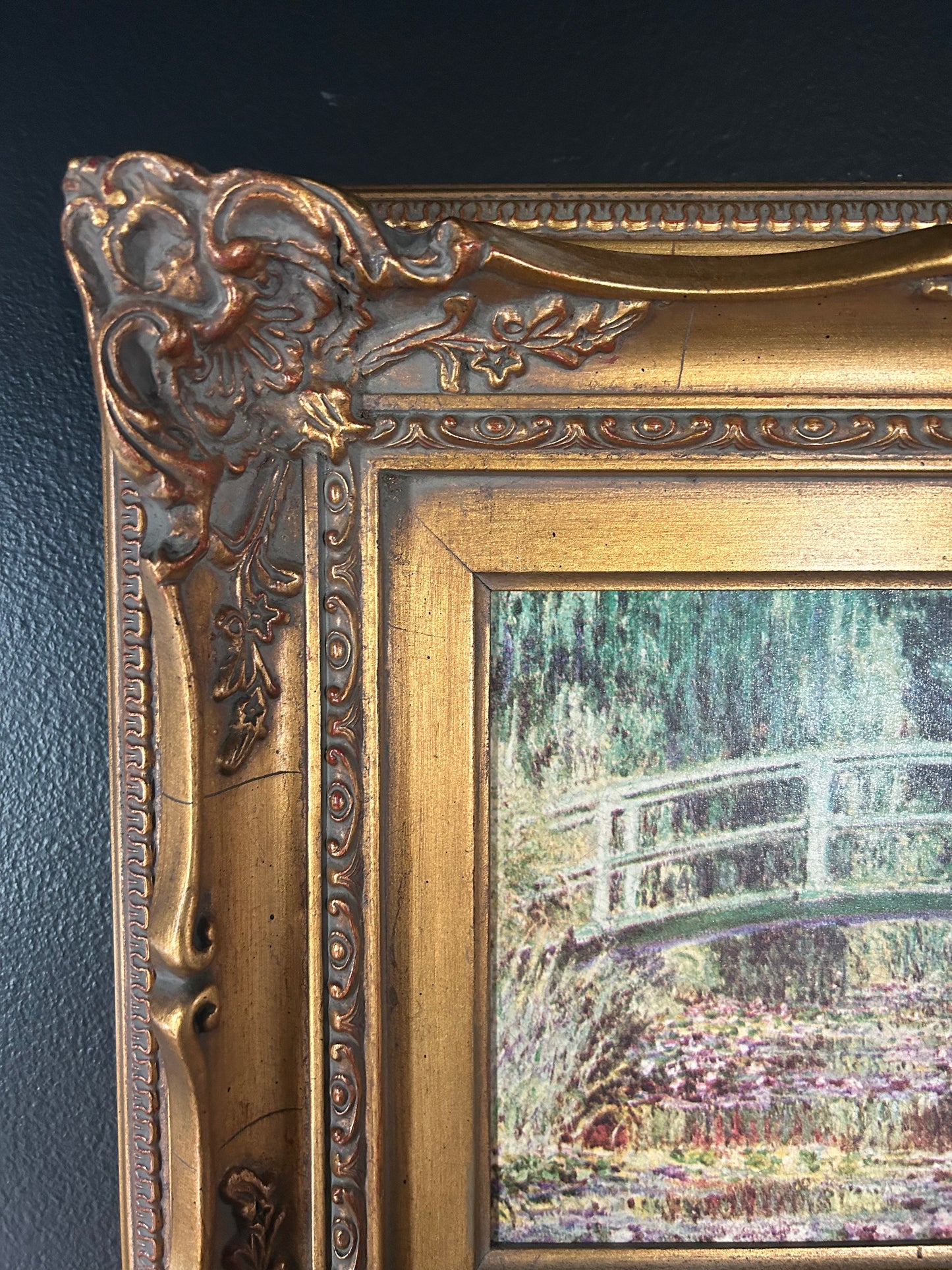 Monet 'Water Lilies and Japanese Bridge' reproduction with gilded frame