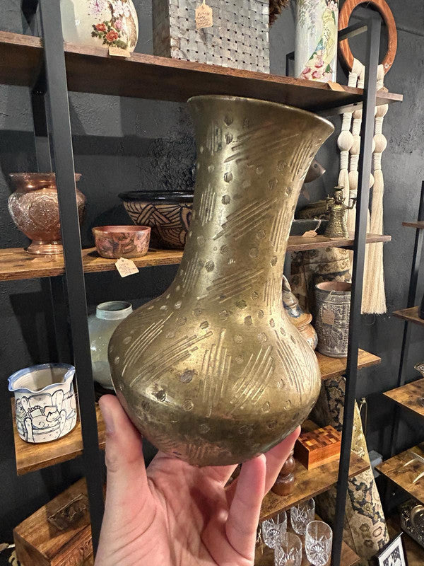 vintage brass hand-etched vase