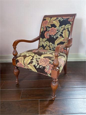 vintage Sheraton style accent chair with floral fabric