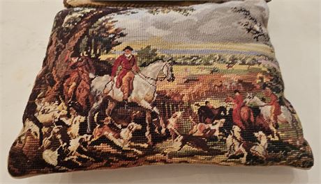 vintage Fox Hunt needlepoint pillow