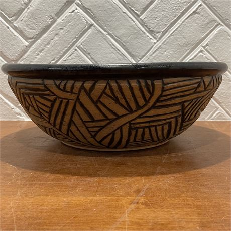 oversized incised pottery bowl
