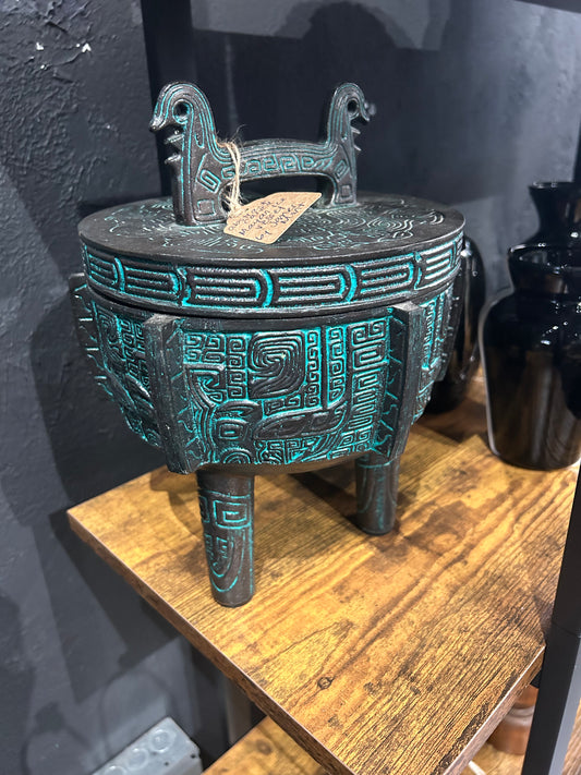Mayan carved abstract ice vessel by James Mont