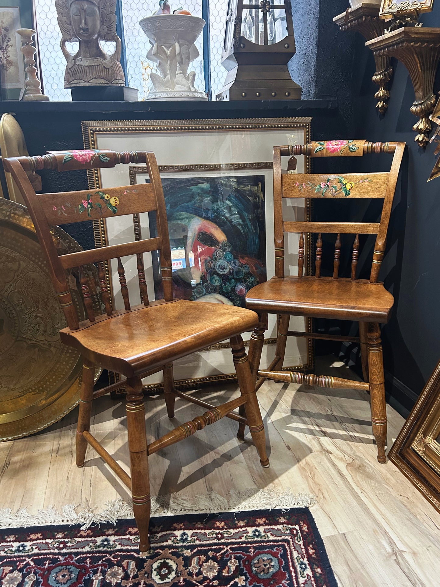 vintage hand-painted Hitchcock-style chairs (pair)