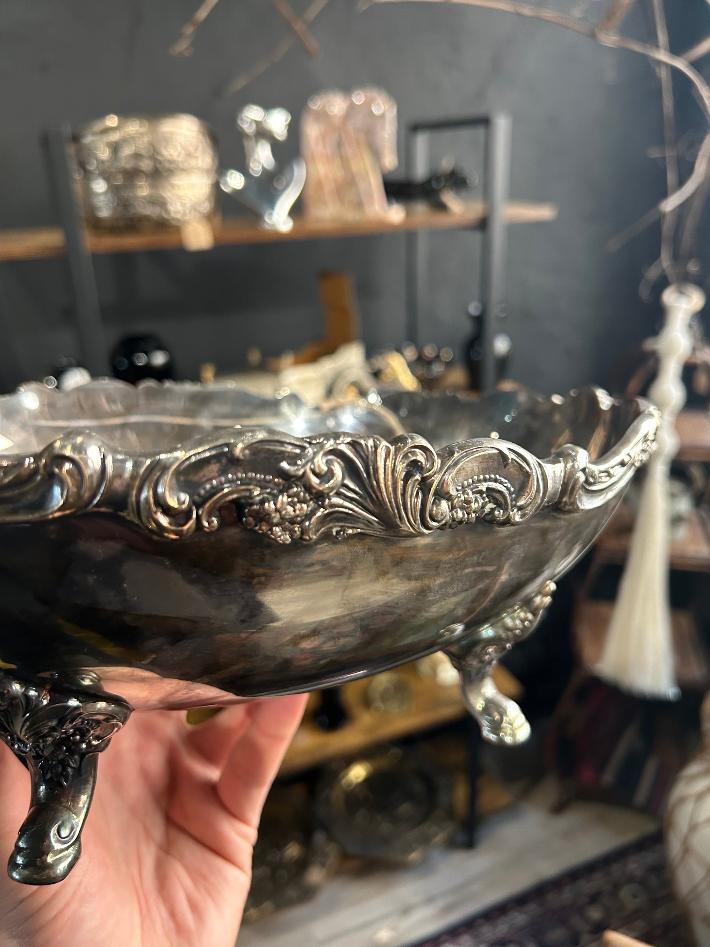 ornate silver footed bowl