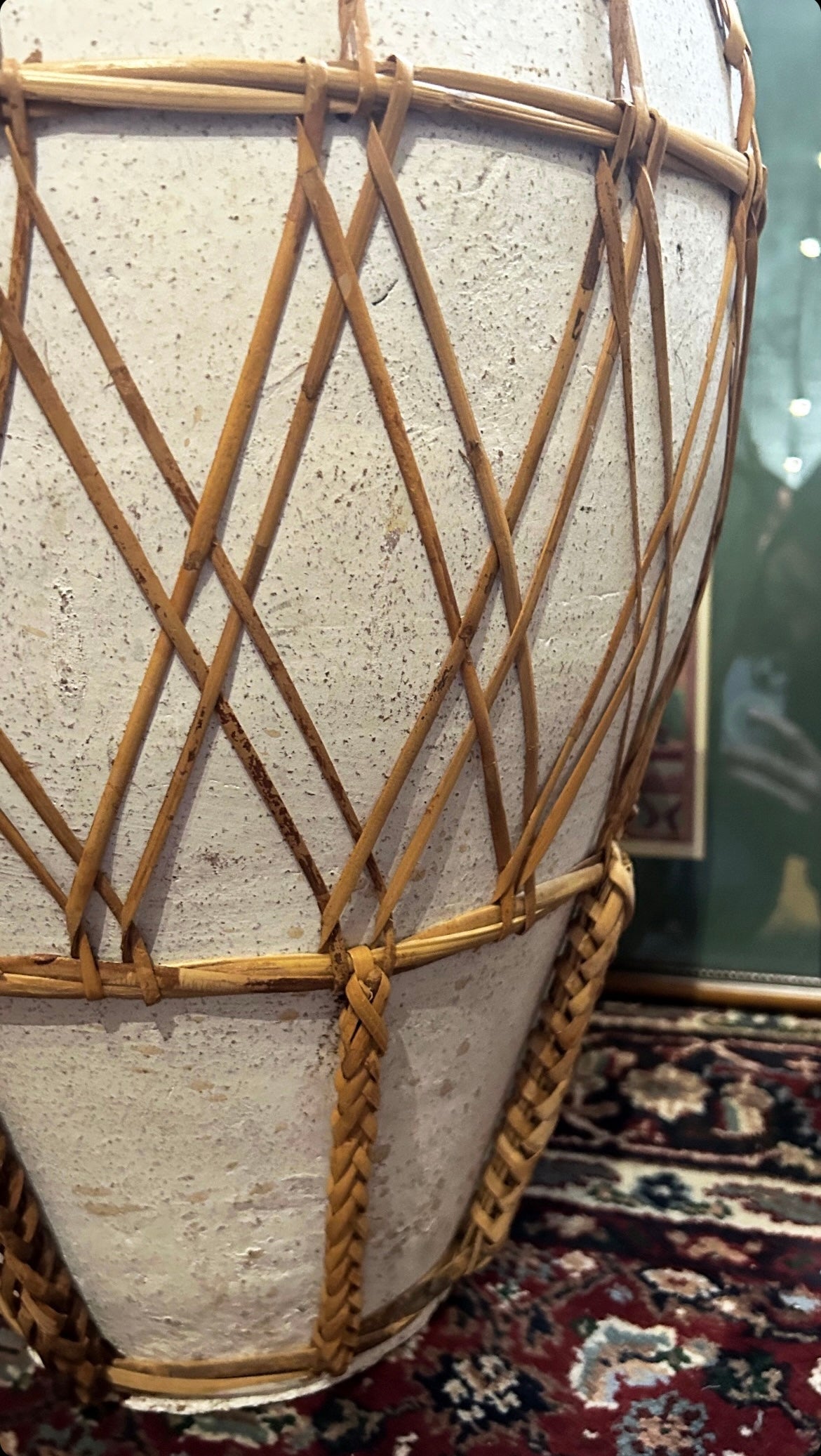 oversized amphora vase with woven wicker