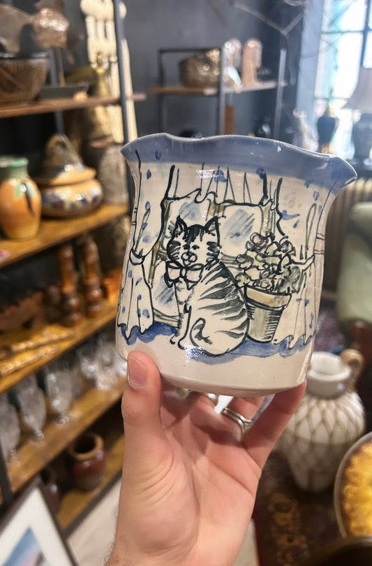 vintage, hand-painted kitty cat vessel