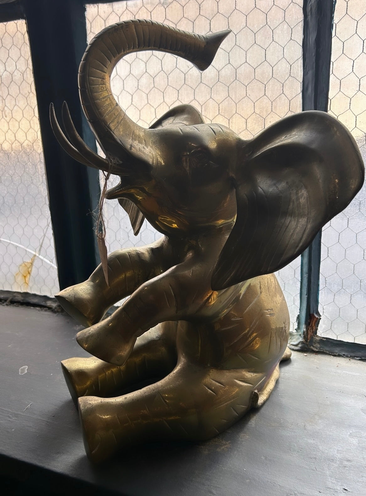 large vintage brass elephant