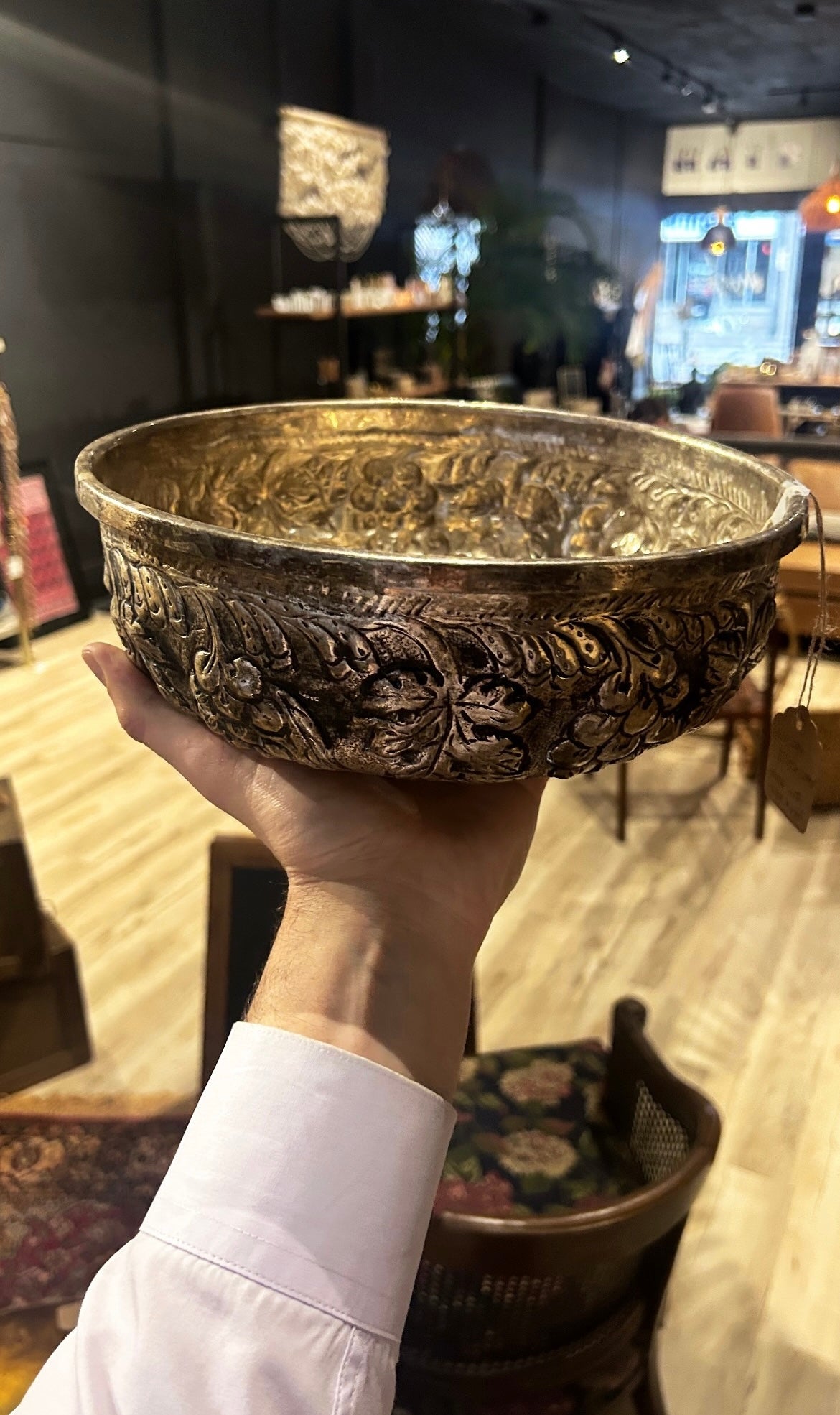 vintage, silver plated bowl with grape motif