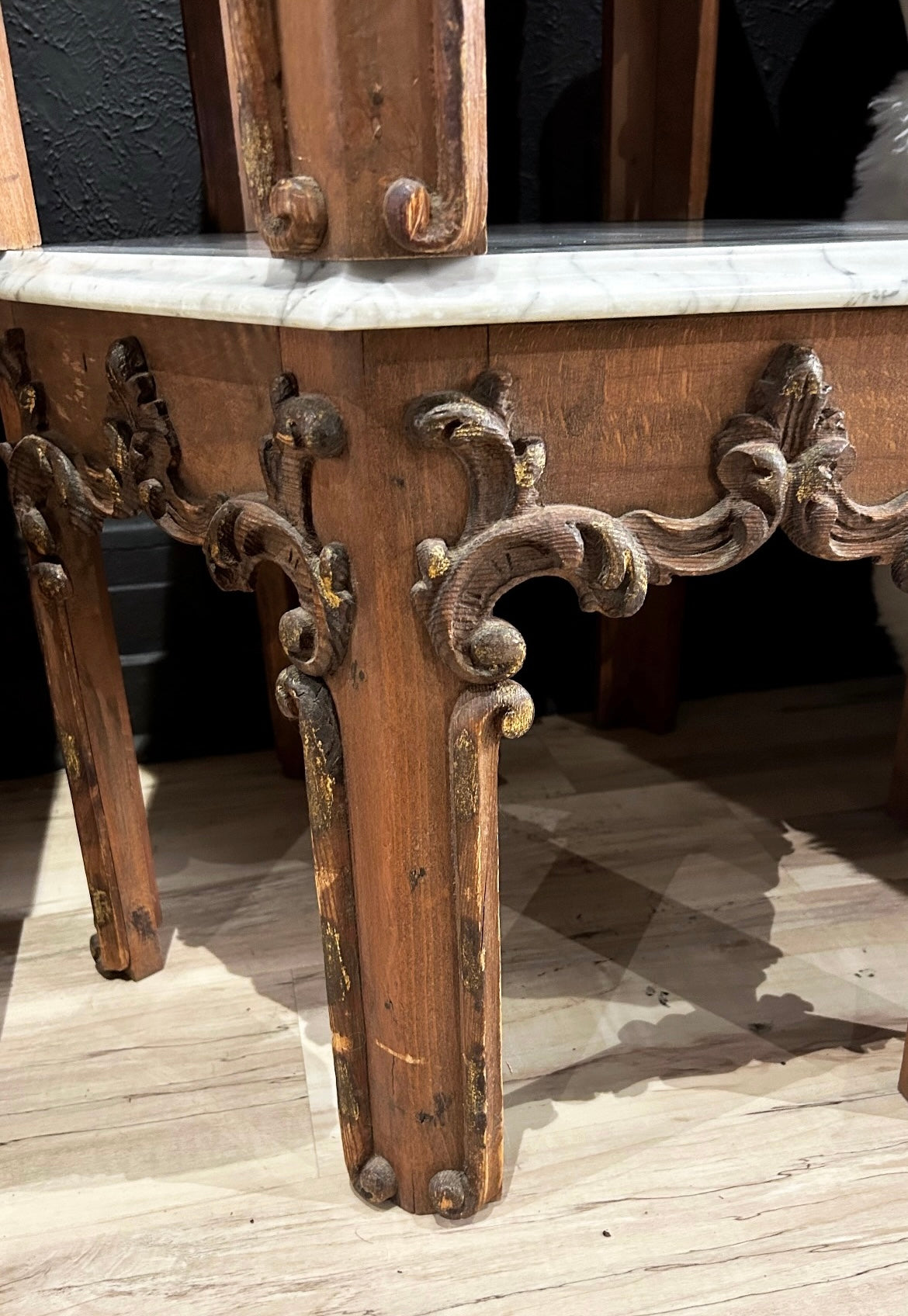 antique, ornate Italian side tables with marble top (pair)
