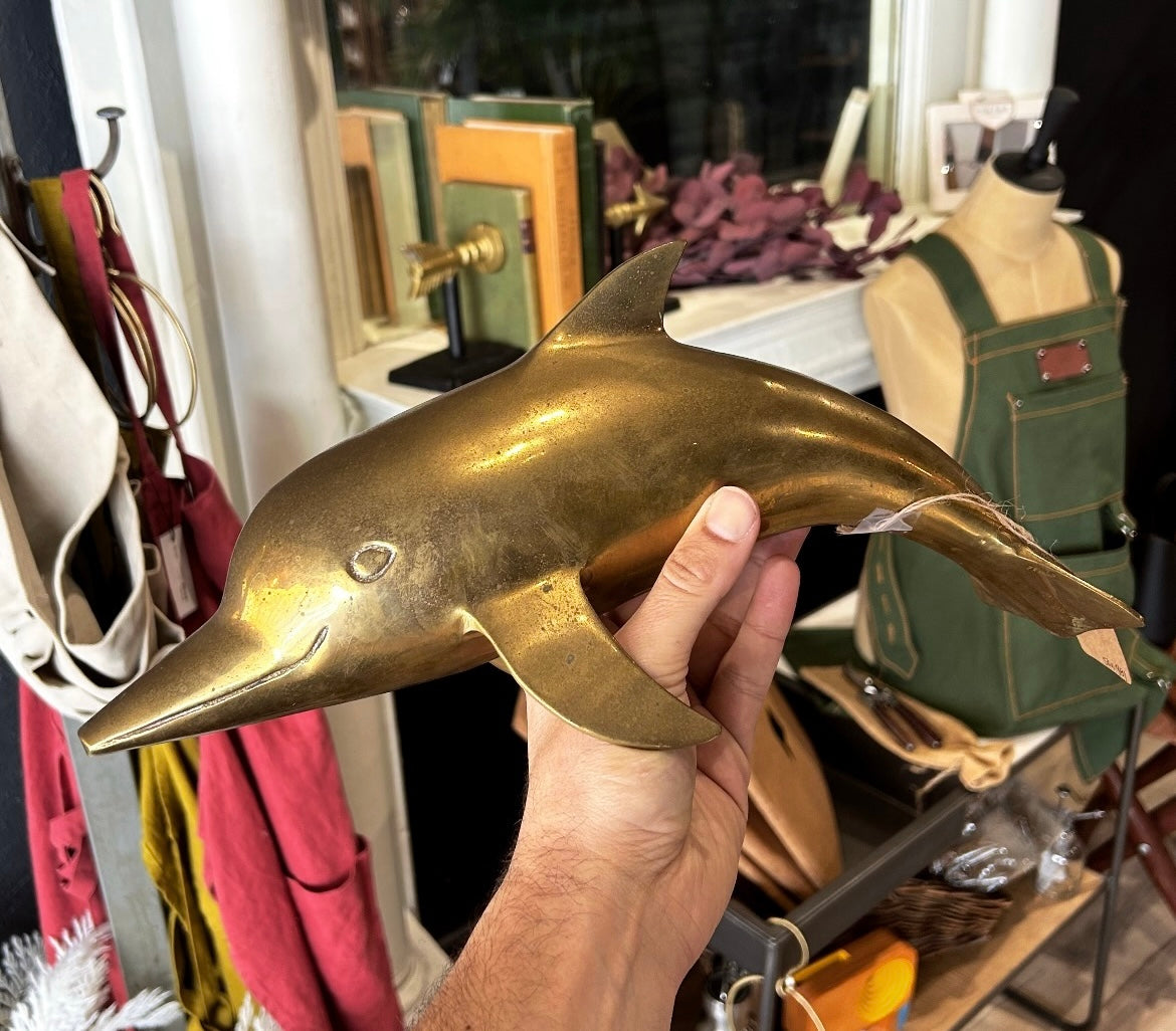 large, vintage brass dolphin