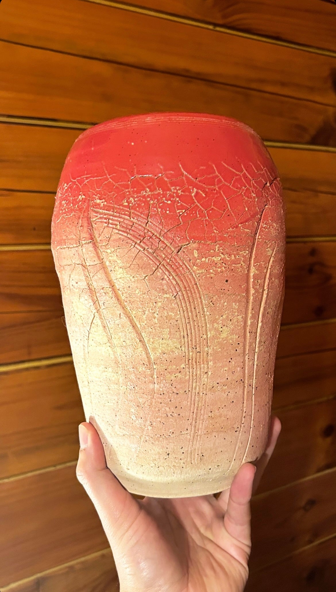 stunning crimson crackle vase