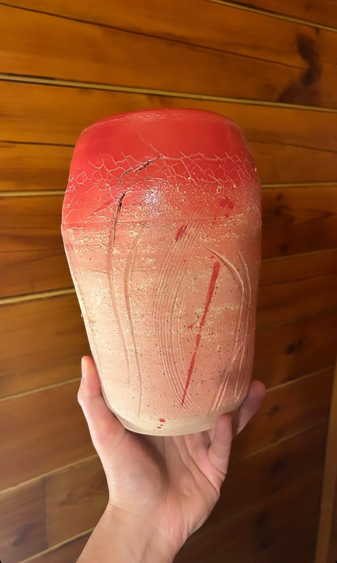 stunning crimson crackle vase