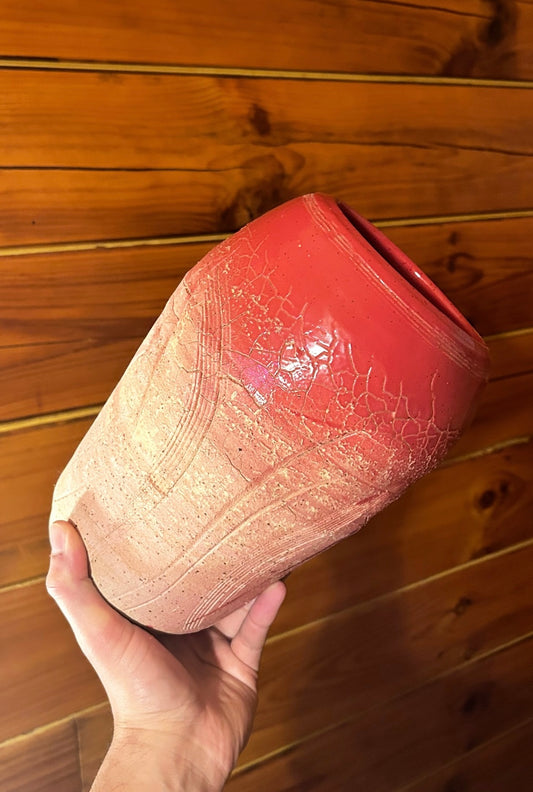 stunning crimson crackle vase