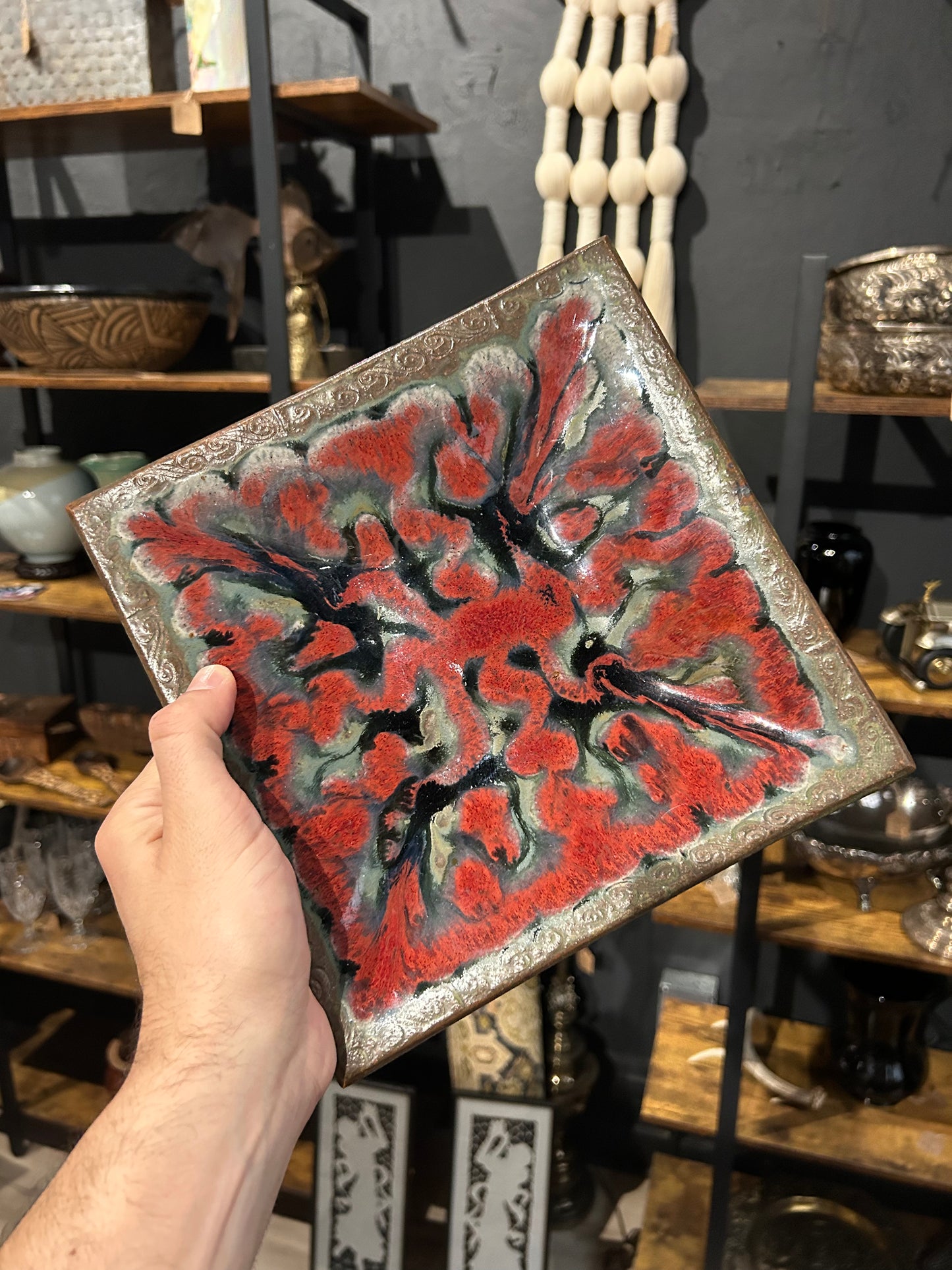 large hand thrown square pottery dish