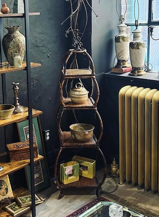 bamboo and rattan etagere