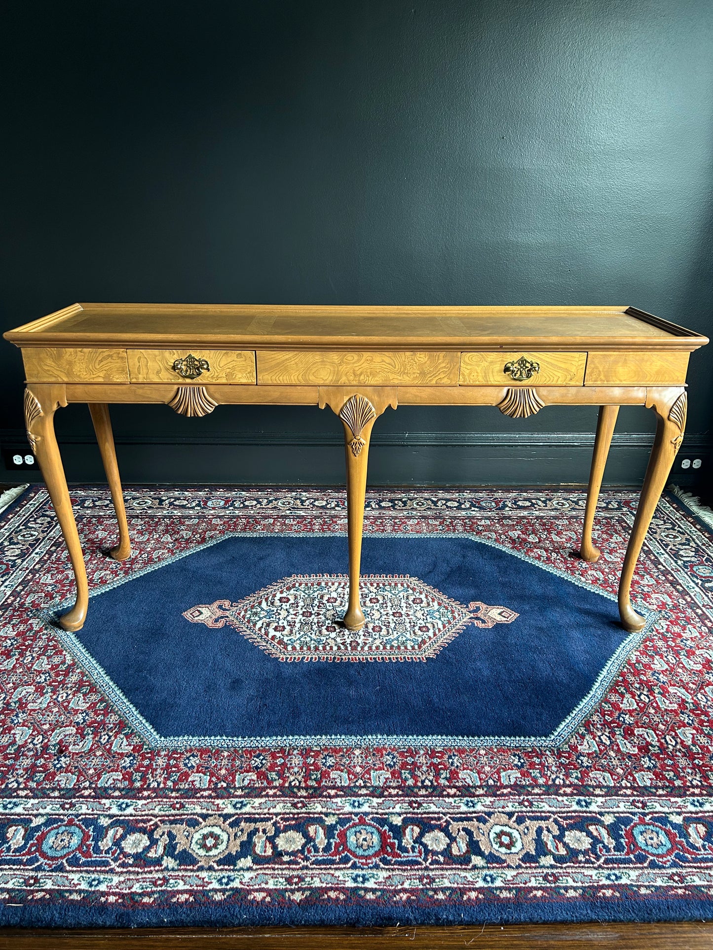 vintage burl wood console table