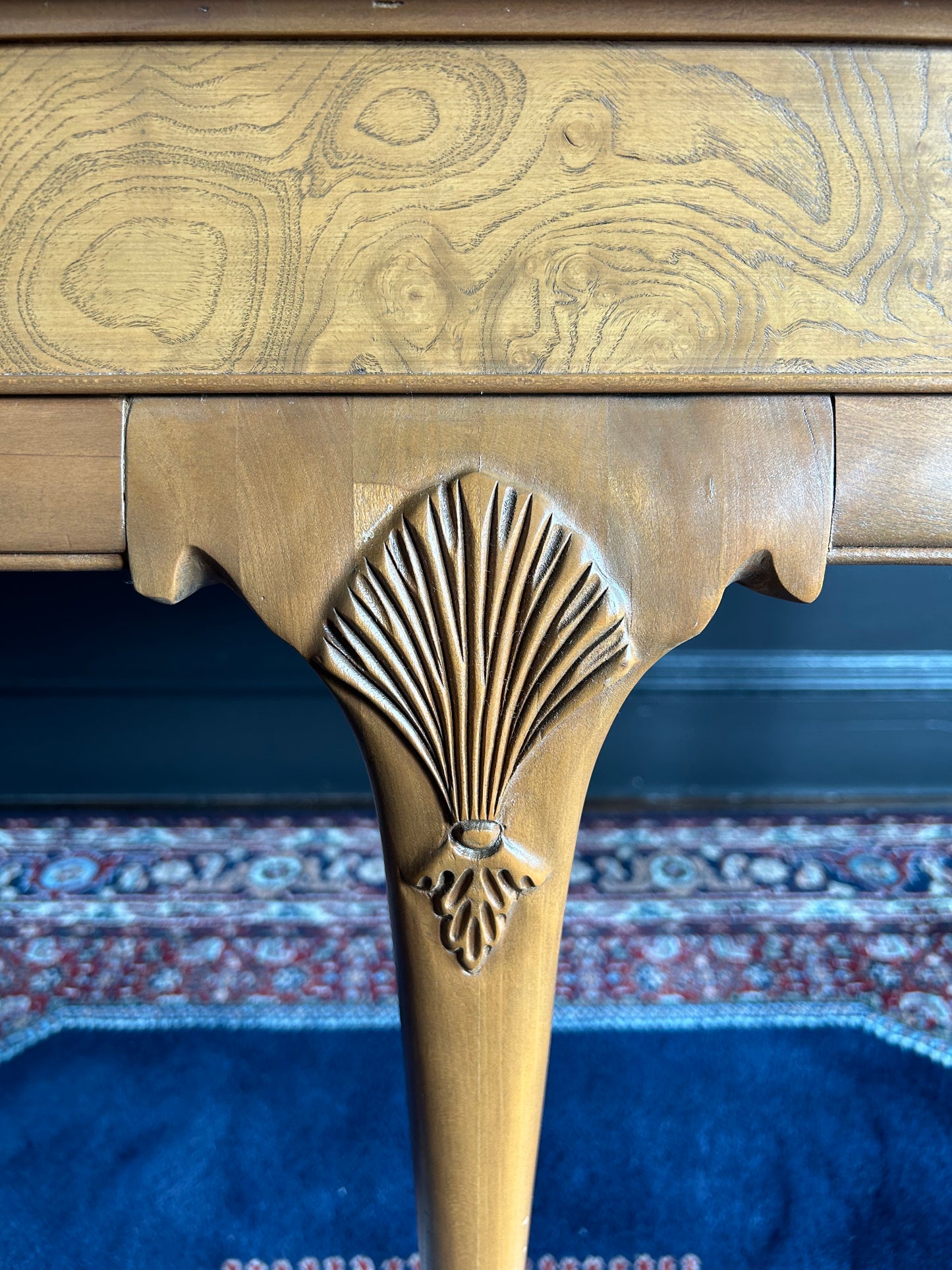 vintage burl wood console table