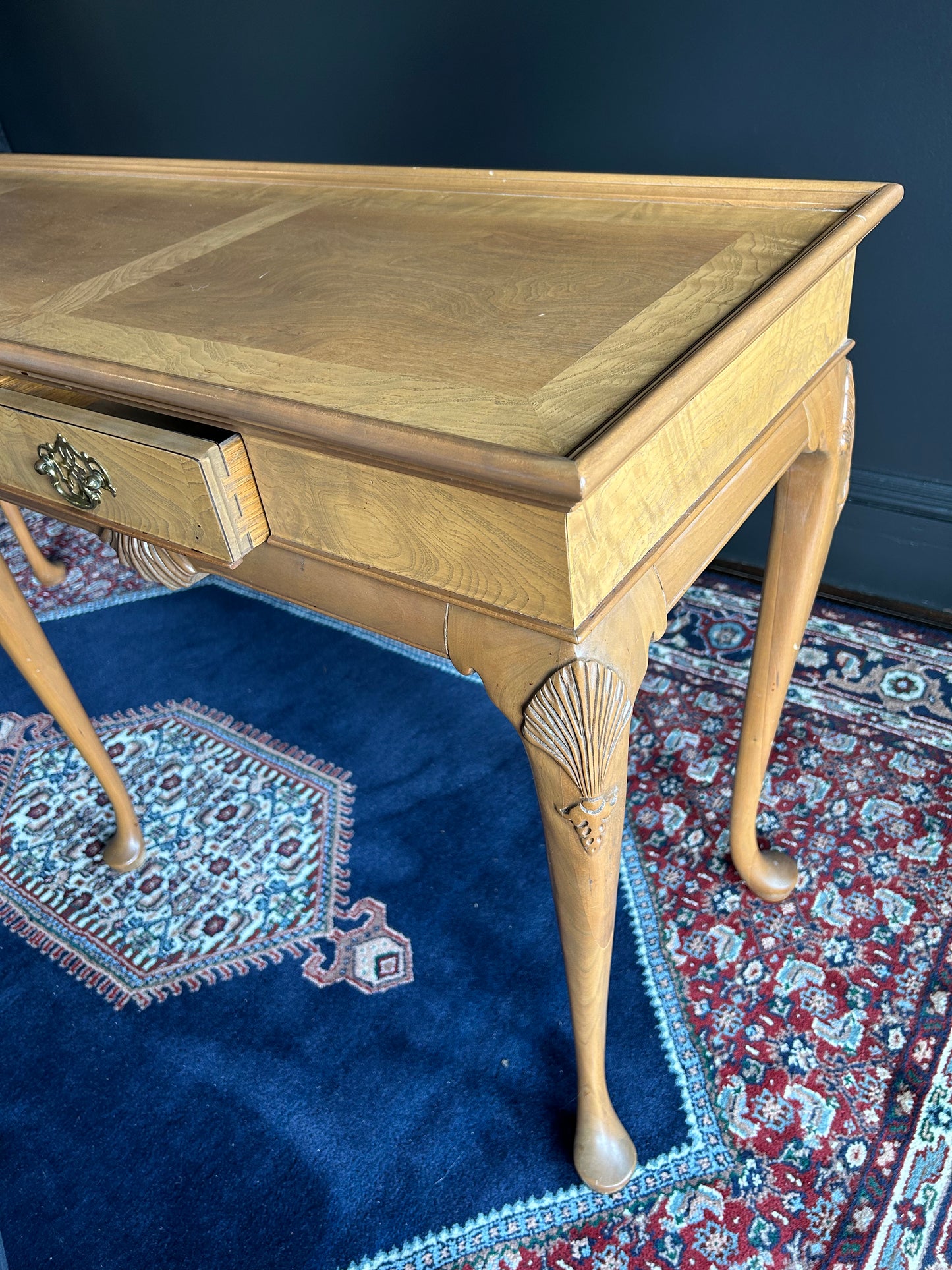 vintage burl wood console table