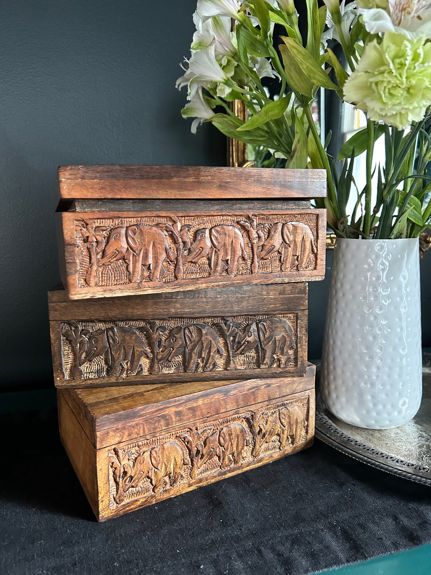 medium-toned hand-carved wooden box