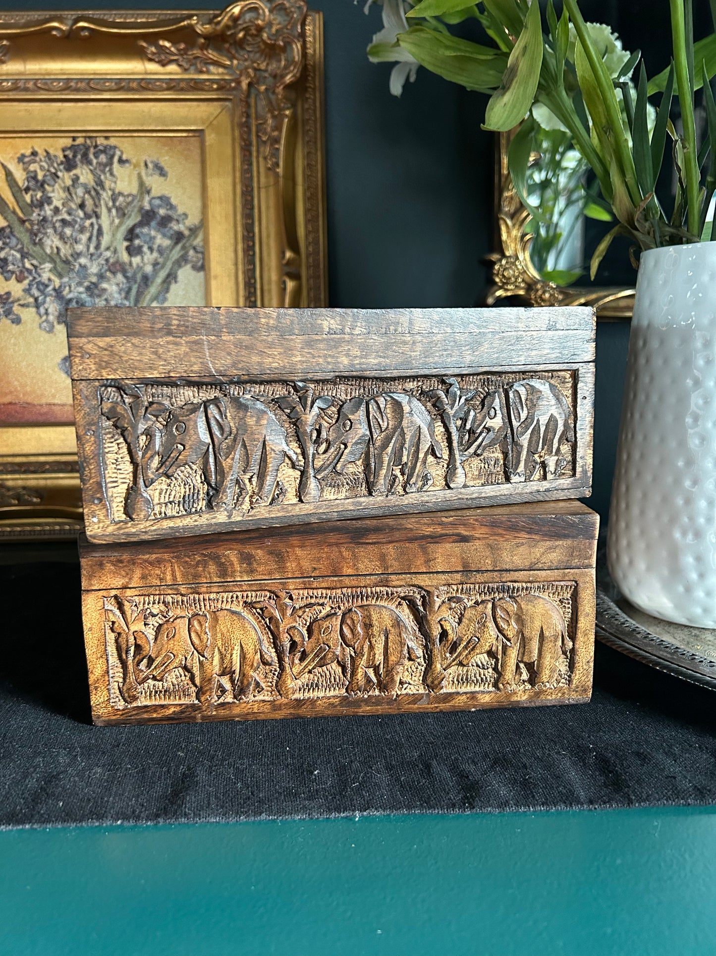 medium-toned hand-carved wooden box