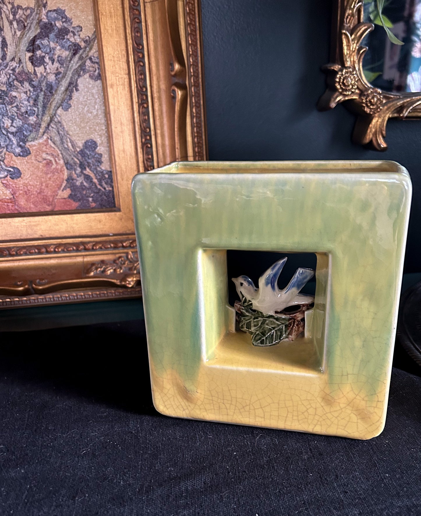 vintage Mccoy arcature square bird vase
