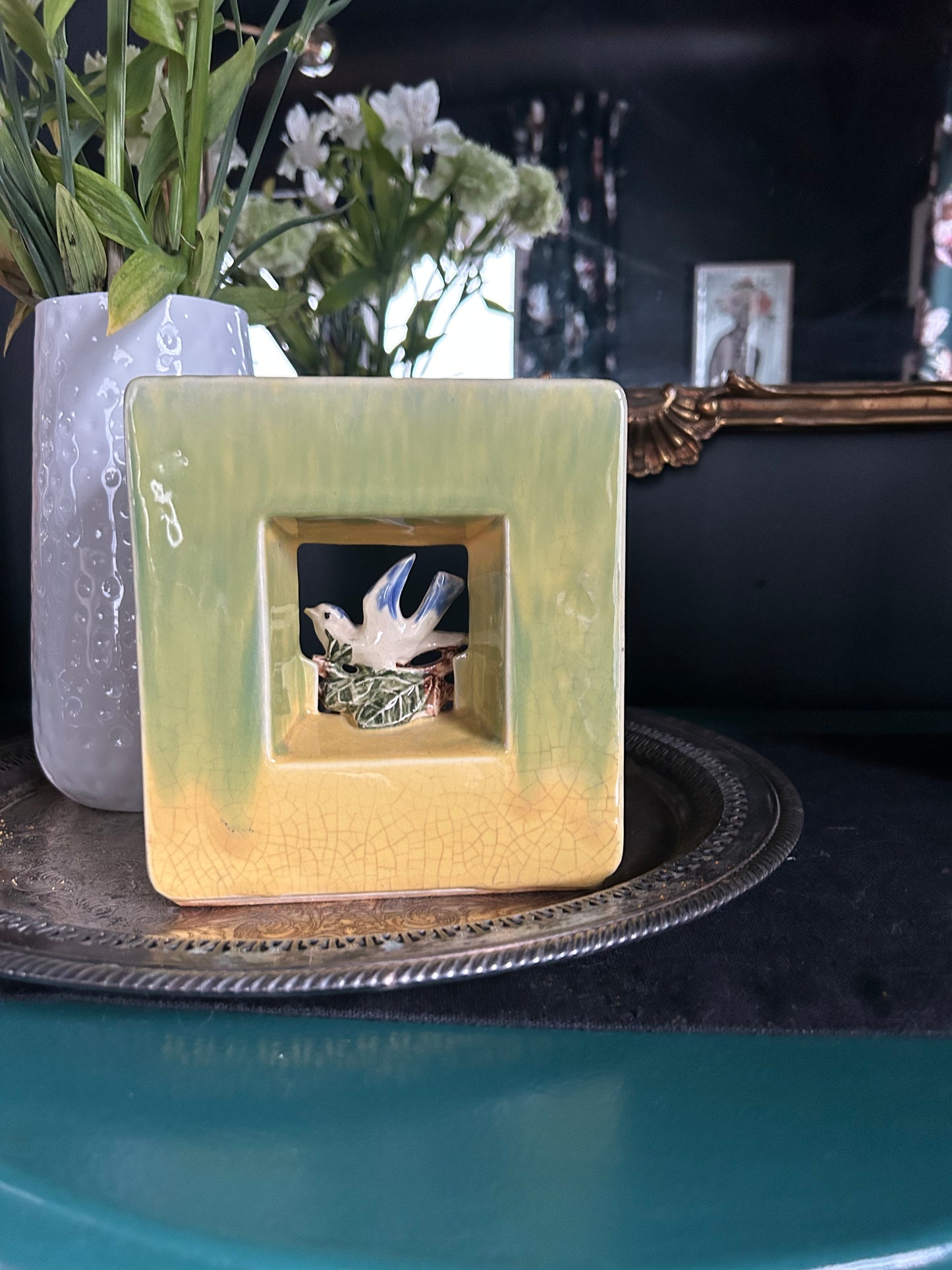 vintage Mccoy arcature square bird vase