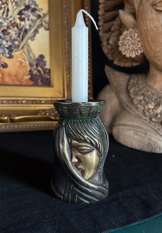 brass female portrait candleholder